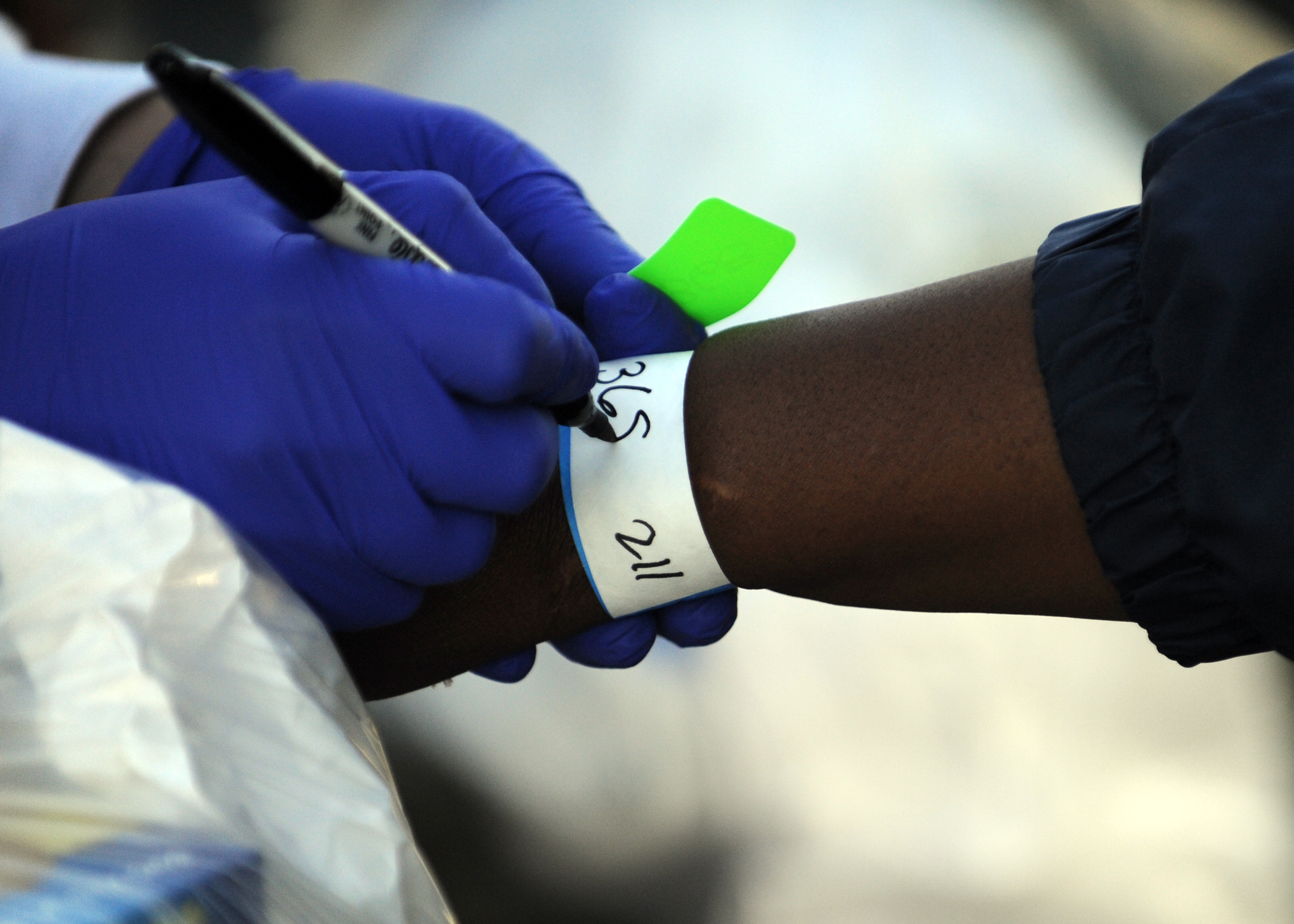 patient wristband being identified
